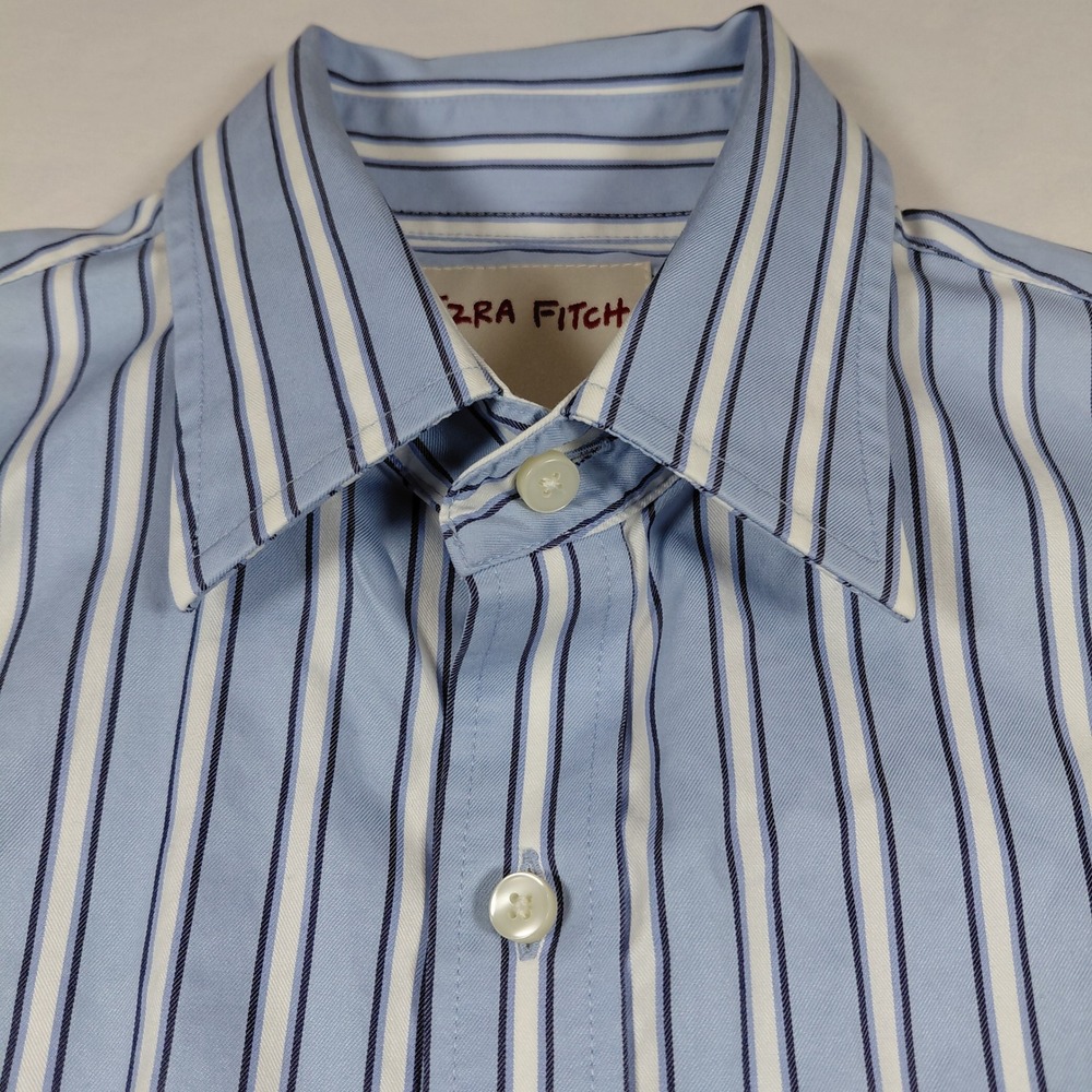 Ezra Fitch Abercrombie & Fitch Mens Large Blue Striped Long Sleeve Button Down - Picture 2 of 12